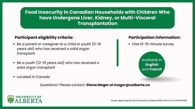 Food Insecurity in Canadian Households with Children who have Undergone Liver, Kidney, or Multi-Visceral Transplantation